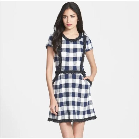 MILLY Woven Gingham Short Sleeve A Line Dress with pockets Size 8‎ - Picture 1 of 10